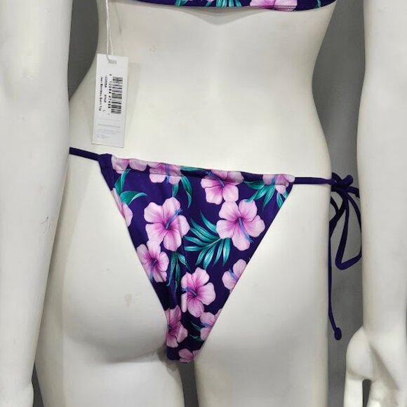 Frankies Bikinis Purple Hibiscus Tia Satin Bikini Bottom - Picture 4 of 6